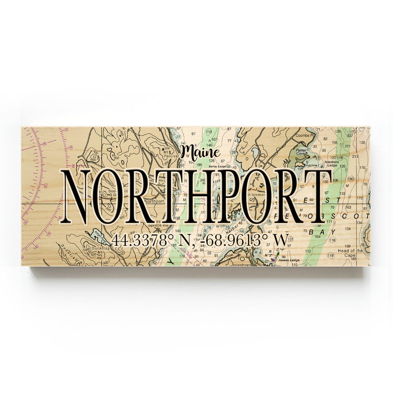 Northport Maine 3x9 Wood Coordinate Wall Hanging Map Sign