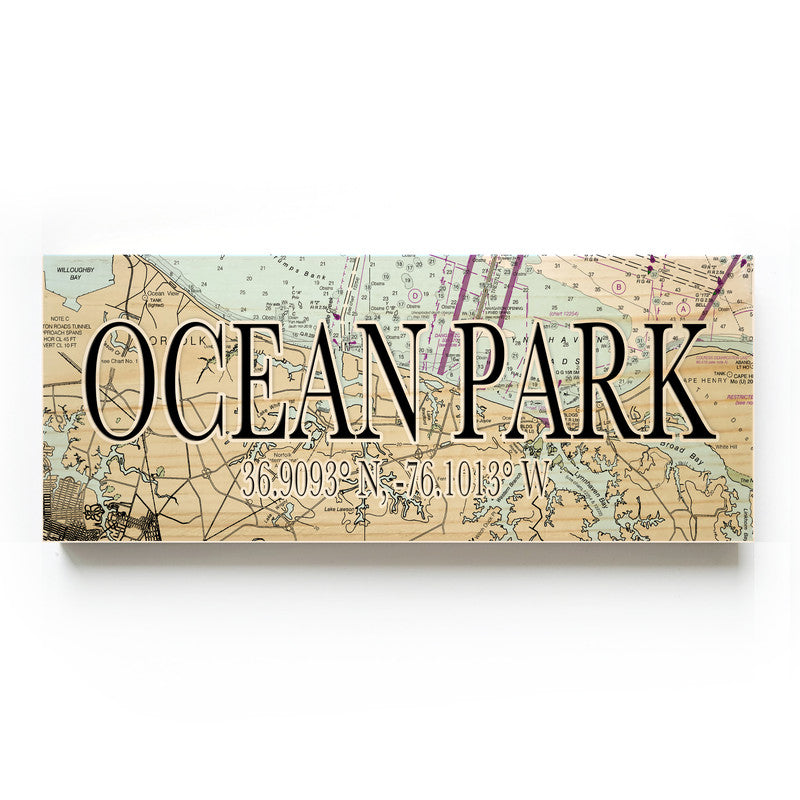 Ocean Park Virginia 3x9 Wood Coordinate Wall Hanging Map Sign