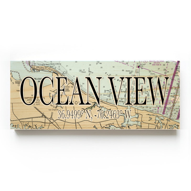 Ocean View Virginia 3x9 Wood Coordinate Wall Hanging Map Sign