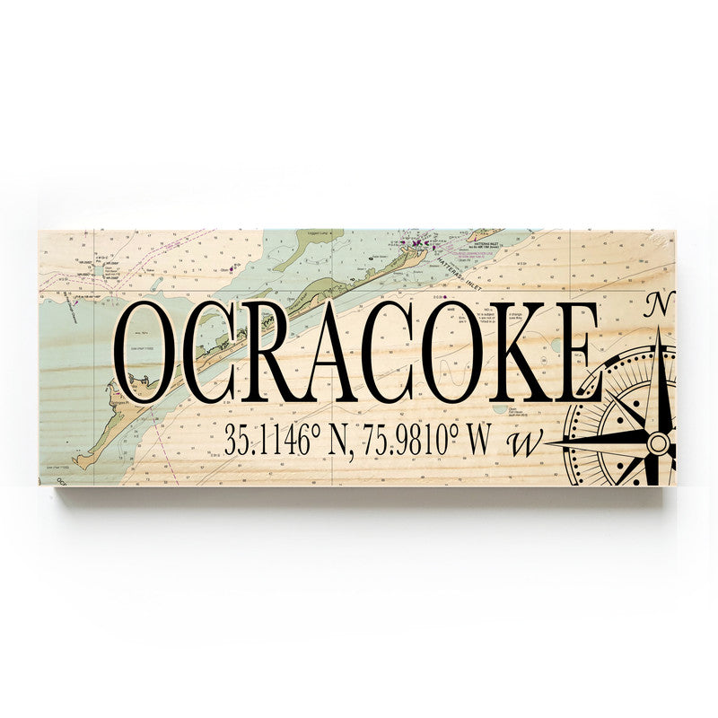 Ocracoke North Carolina 3x9 Wood Coordinate Wall Hanging Map Sign