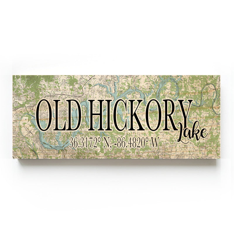 Old Hickory Lake Tennessee 3x9 Wood Coordinate Wall Hanging Map Sign