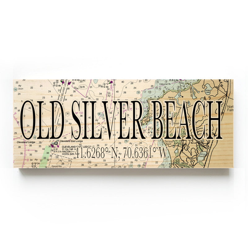 Old Silver Beach Massachusetts 3x9 Wood Coordinate Wall Hanging Map Sign