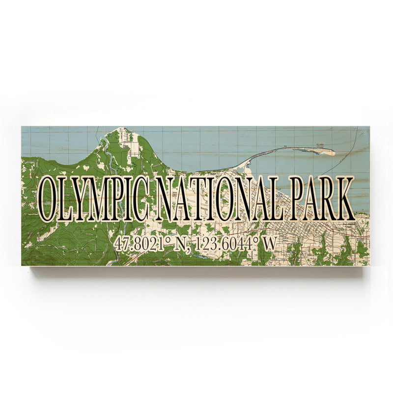 Olympic National Park 3x9 Wood Coordinate Wall Hanging Map Sign