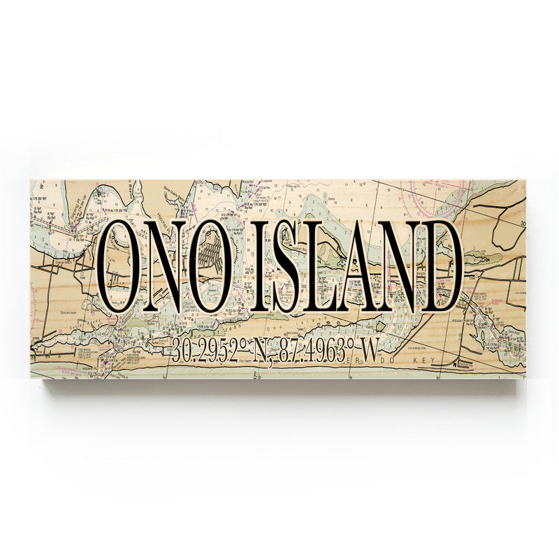 Ono Island Alabama 3x9 Wood Coordinate Wall Hanging Map Sign