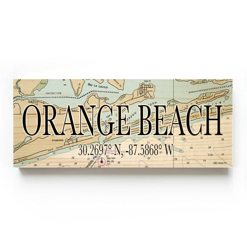 Orange Beach Alabama 3x9 Wood Coordinate Wall Hanging Map Sign
