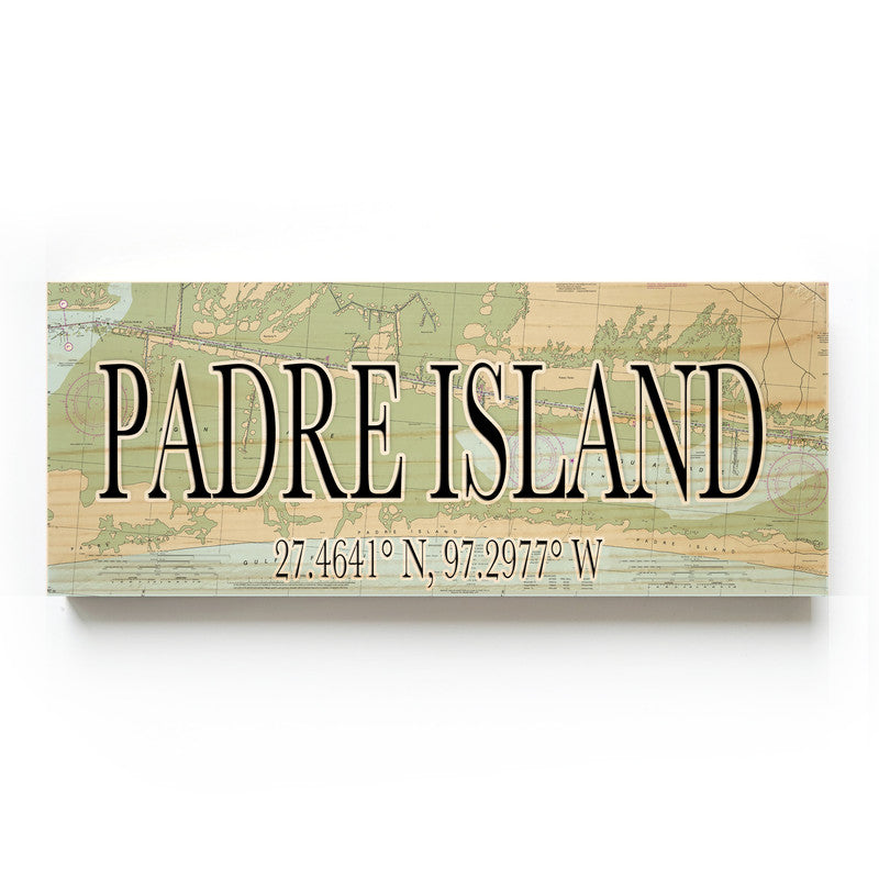 Padre Island Texas 3x9 Wood Coordinate Wall Hanging Map Sign