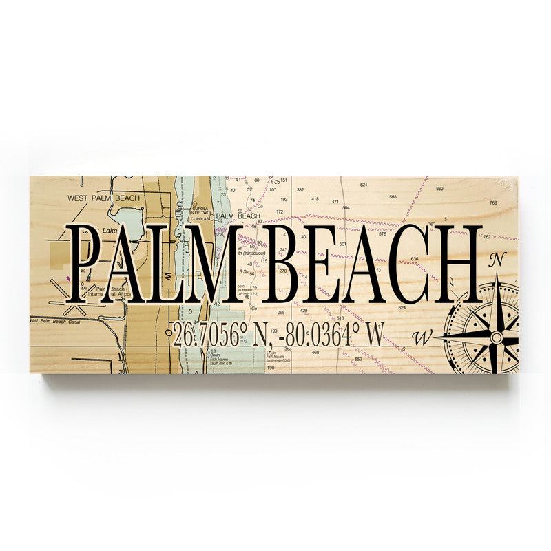 Palm Beach Florida 3x9 Wood Coordinate Wall Hanging Map Sign