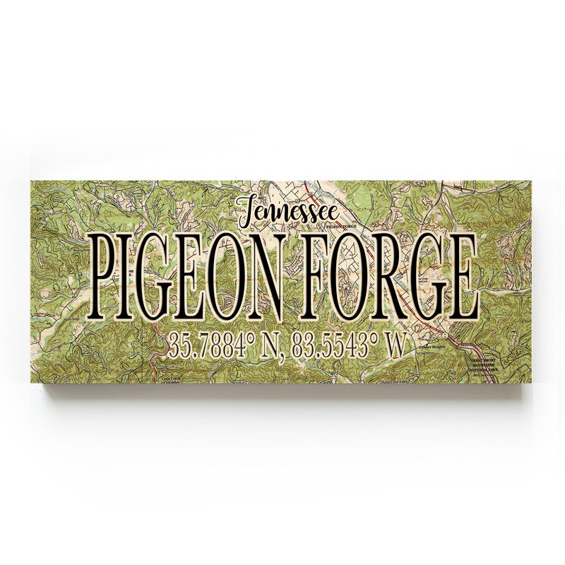 Pigeon Forge Tennessee 3x9 Wood Coordinate Wall Hanging Map Sign