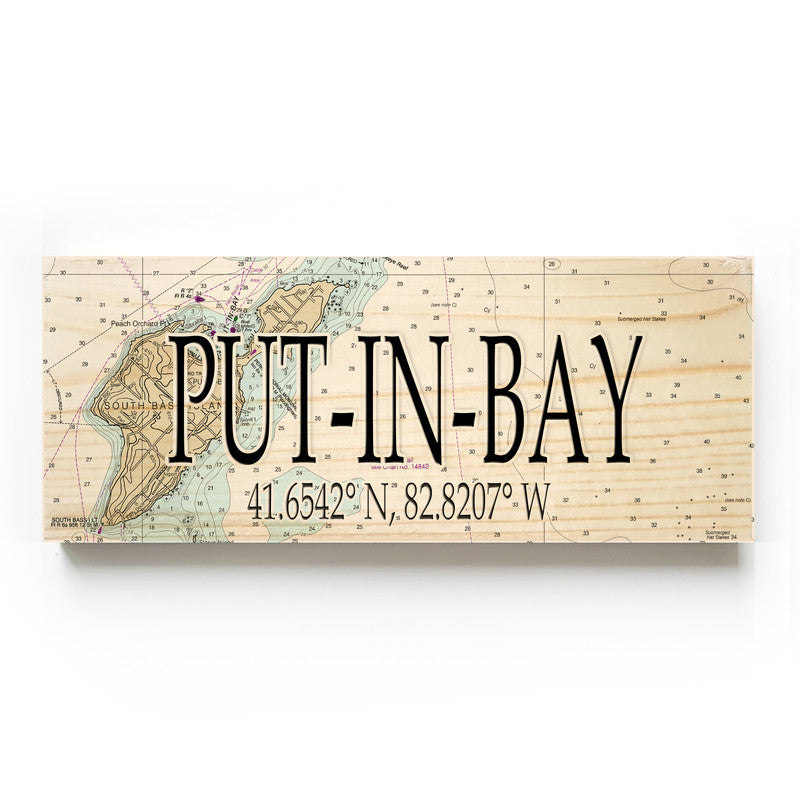 Put In Bay Ohio 3x9 Wood Coordinate Wall Hanging Map Sign