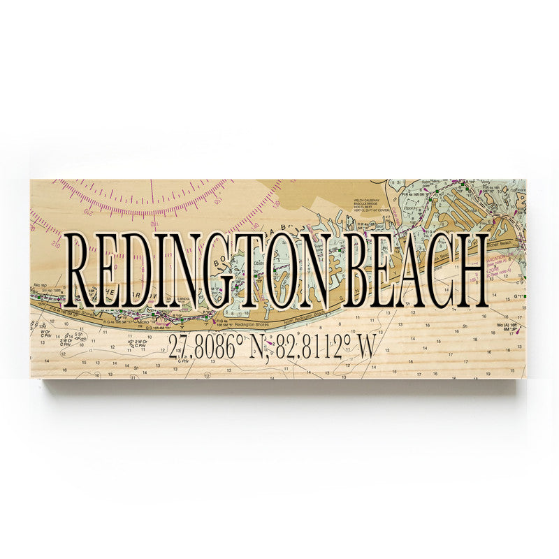 Redington Beach Florida 3x9 Wood Coordinate Wall Hanging Map Sign