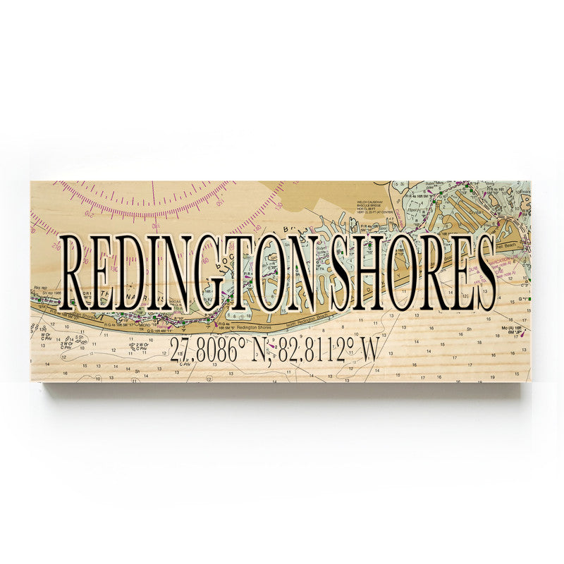 Redington Shores Florida 3x9 Wood Coordinate Wall Hanging Map Sign