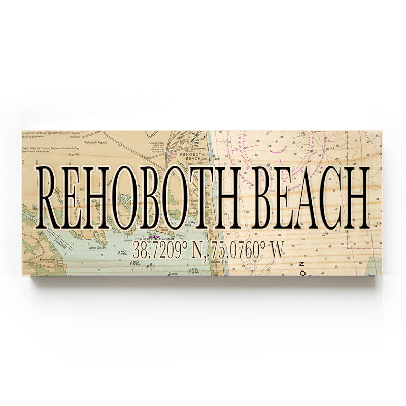 Rehoboth Beach Delaware 3x9 Wood Coordinate Wall Hanging Map Sign