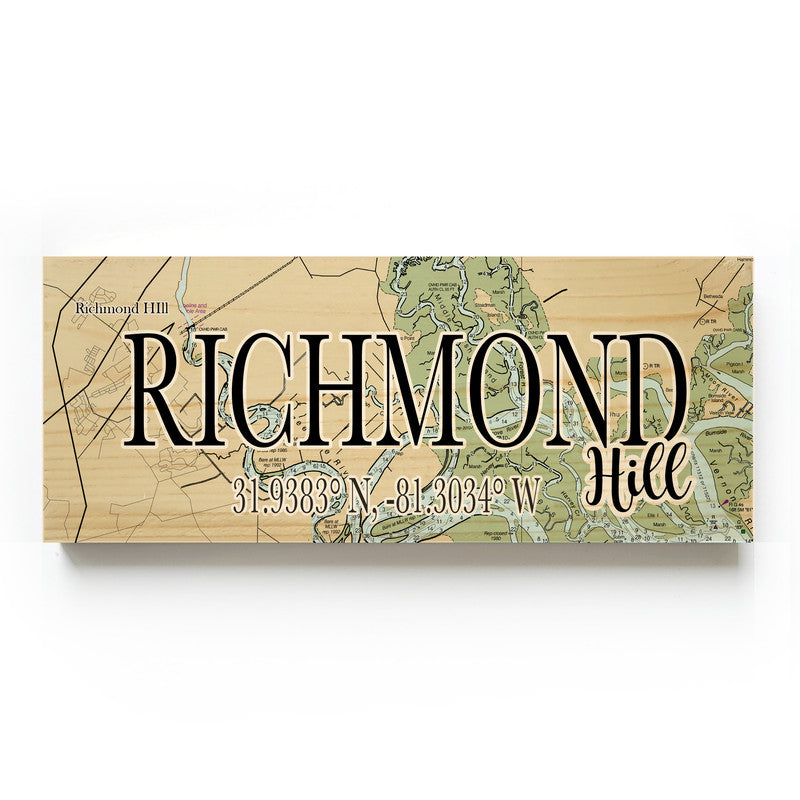 Richmond Hill Georgia 3x9 Wood Coordinate Wall Hanging Map Sign