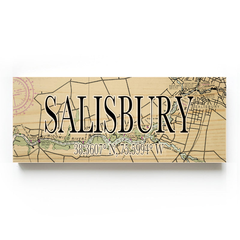 Salisburg Massachusetts 3x9 Wood Coordinate Wall Hanging Map Sign