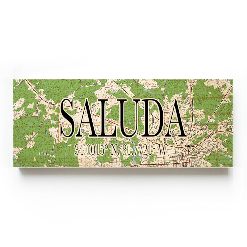 Saluda South Carolina 3x9 Wood Coordinate Wall Hanging Map Sign