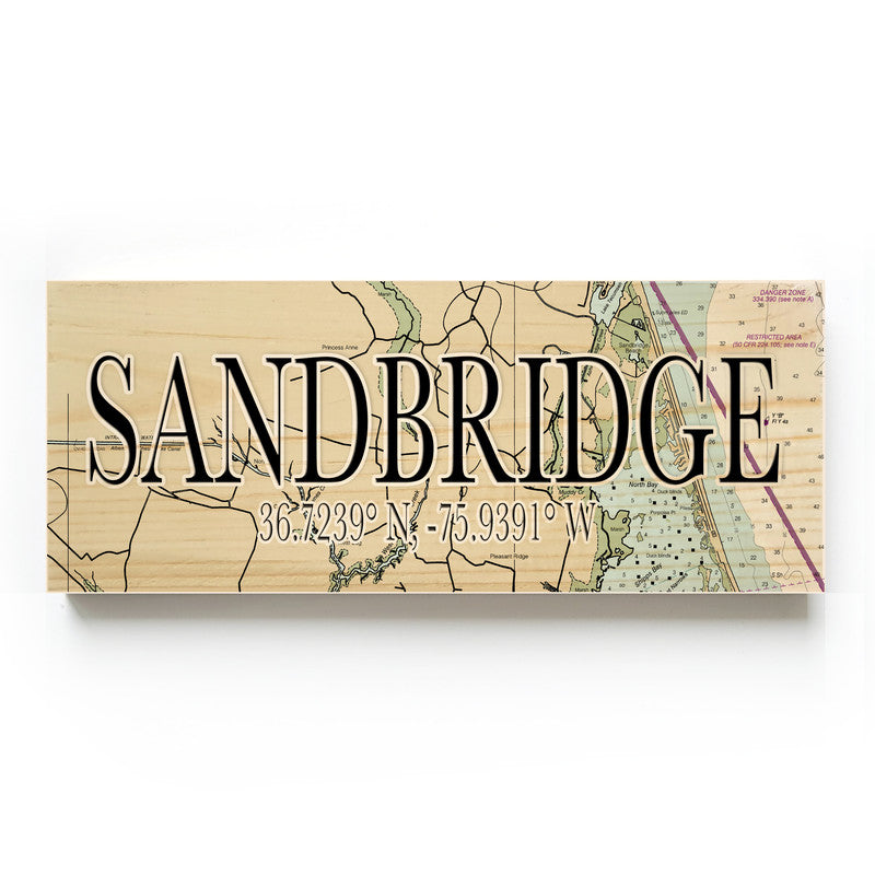 Sandbridge Virginia 3x9 Wood Coordinate Wall Hanging Map Sign