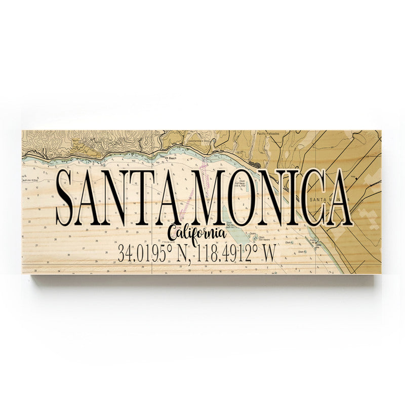 Santa Monica California 3x9 Wood Coordinate Wall Hanging Map Sign