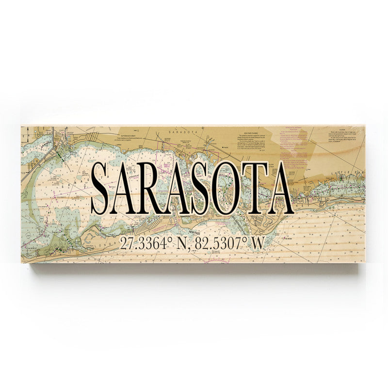 Sarasota Florida 3x9 Wood Coordinate Wall Hanging Map Sign