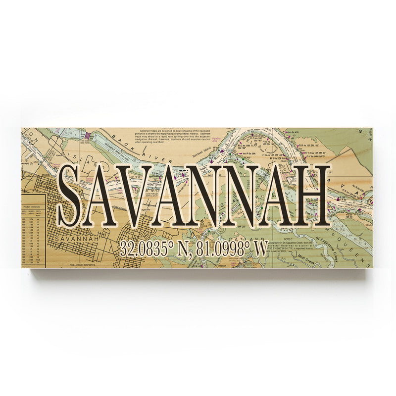 Savannah Georgia 3x9 Wood Coordinate Wall Hanging Map Sign