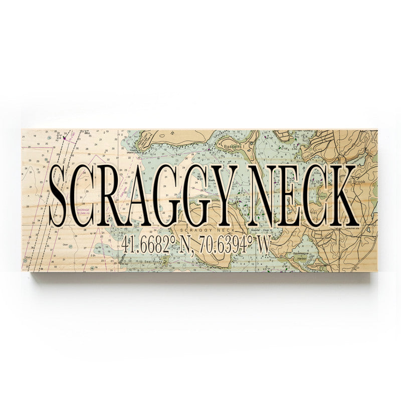 Scraggy Neck Massachusetts 3x9 Wood Coordinate Wall Hanging Map Sign