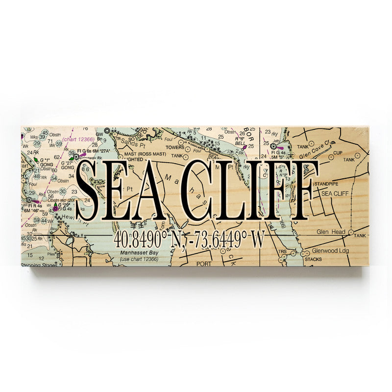 Sea Cliff New York 3x9 Wood Coordinate Wall Hanging Map Sign