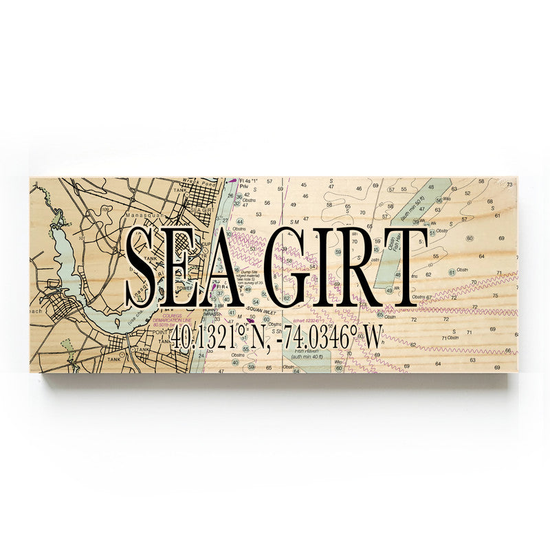 Sea Girt New Jersey 3x9 Wood Coordinate Wall Hanging Map Sign