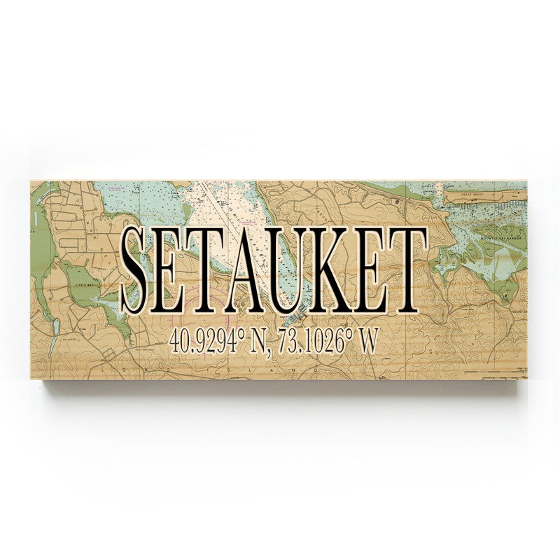 Setauket New York 3x9 Wood Coordinate Wall Hanging Map Sign