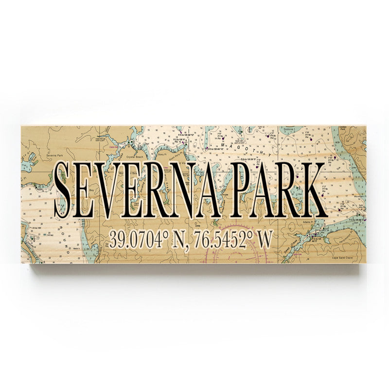 Severna Park Maryland 3x9 Wood Coordinate Wall Hanging Map Sign