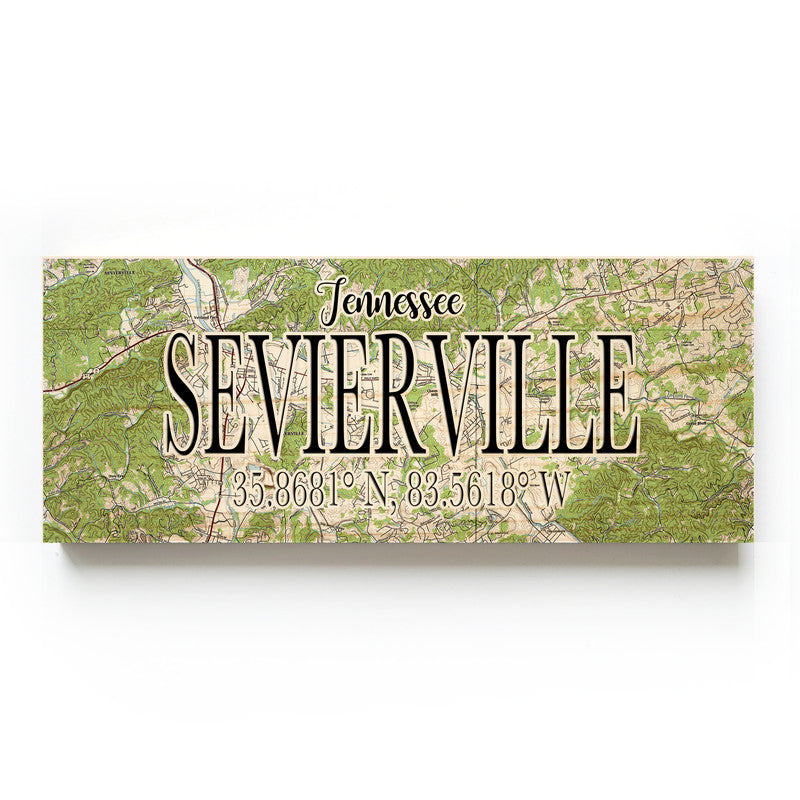 Sevierville Tennessee 3x9 Wood Coordinate Wall Hanging Map Sign