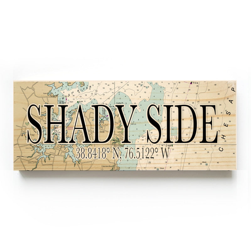 Shady Side Maryland 3x9 Wood Coordinate Wall Hanging Map Sign