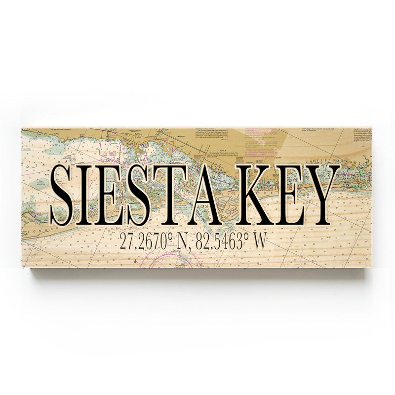 Siesta Key Florida 3x9 Wood Coordinate Wall Hanging Map Sign