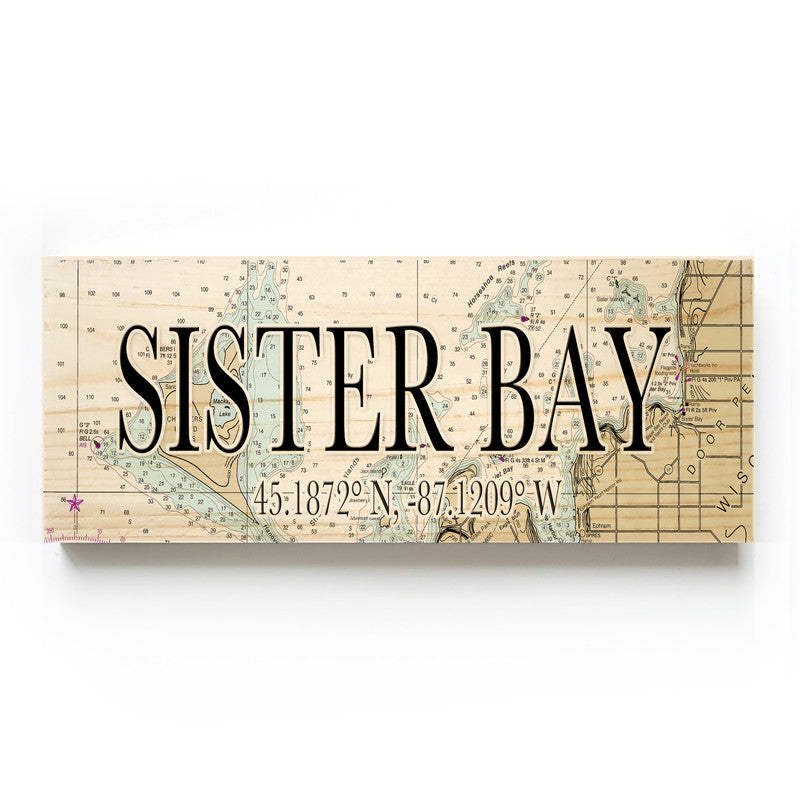 Sister Bay Wisconsin 3x9 Wood Coordinate Wall Hanging Map Sign