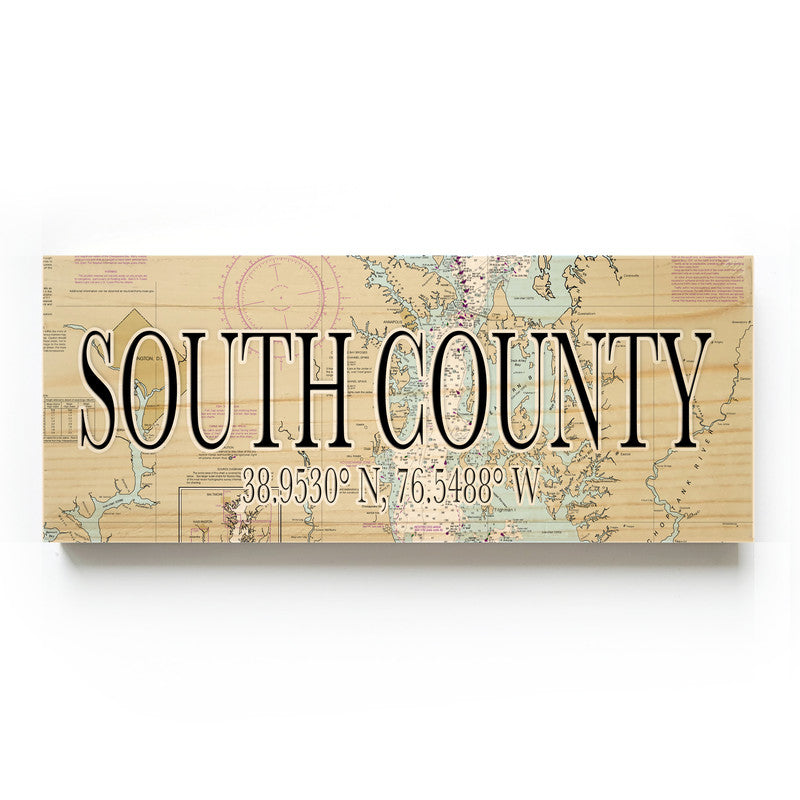 South County Maryland 3x9 Wood Coordinate Wall Hanging Map Sign