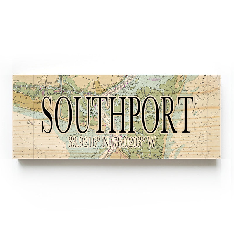 Southport North Carolina 3x9 Wood Coordinate Wall Hanging Map Sign