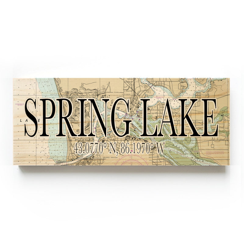 Spring Lake Michigan 3x9 Wood Coordinate Wall Hanging Map Sign