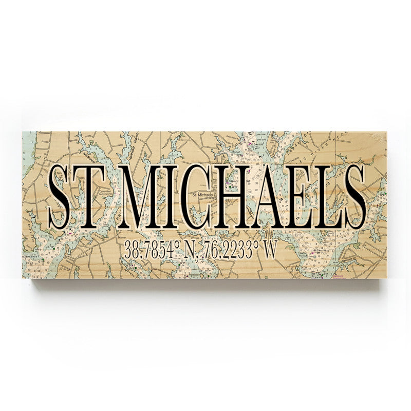 St Michaels Maryland 3x9 Wood Coordinate Wall Hanging Map Sign