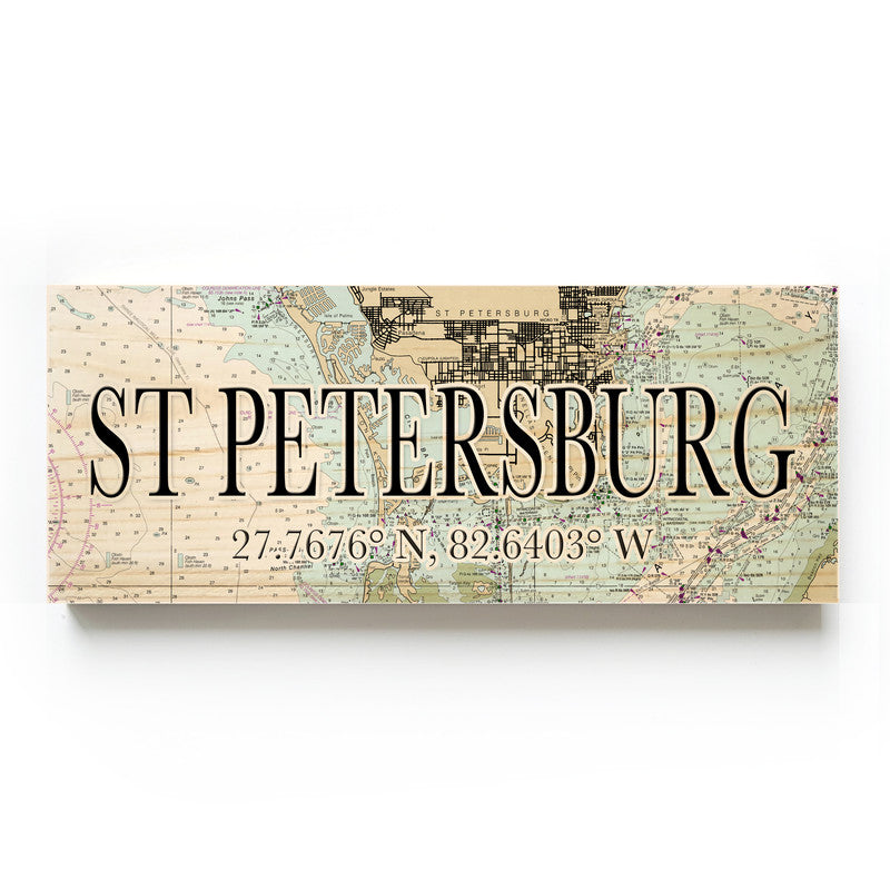 St Petersburg Florida 3x9 Wood Coordinate Wall Hanging Map Sign