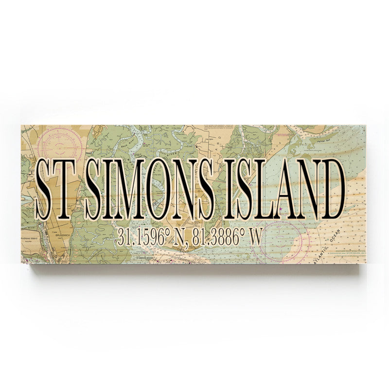 St Simons Island Georgia 3x9 Wood Coordinate Wall Hanging Map Sign