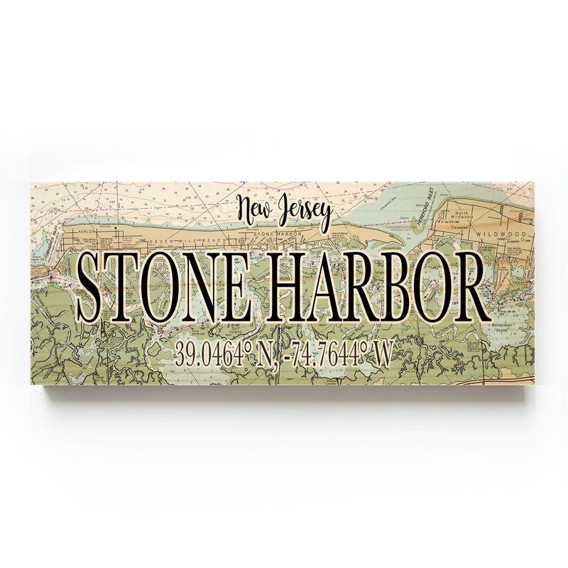 Stone Harbor New Jersey 3x9 Wood Coordinate Wall Hanging Map Sign