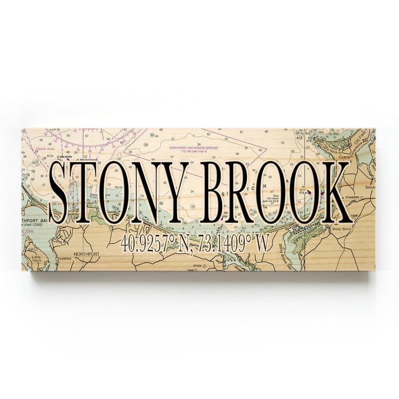 Stony Brook New York 3x9 Wood Coordinate Wall Hanging Map Sign