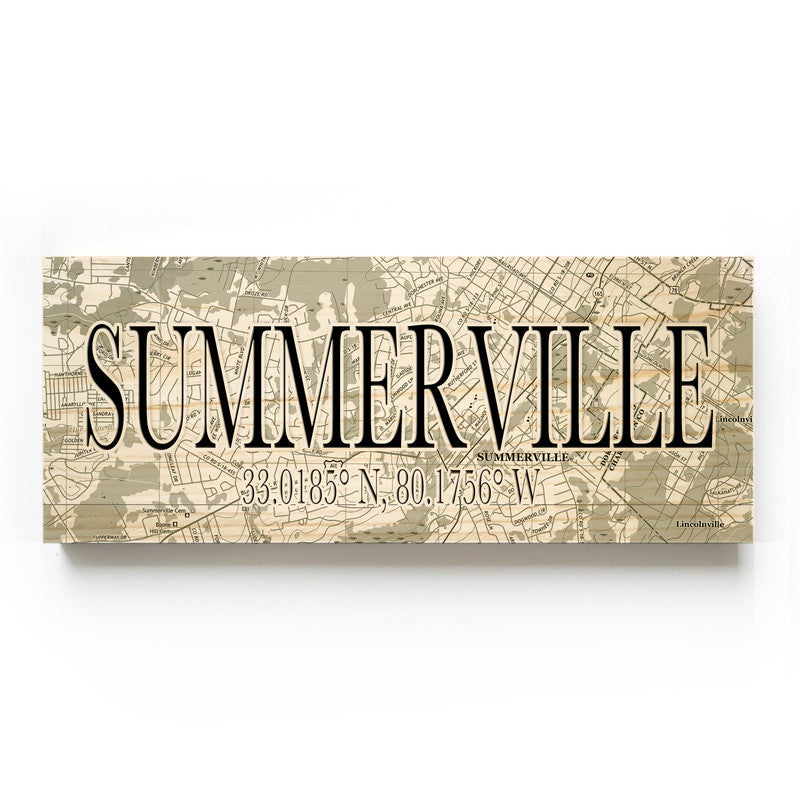 Summerville South Carolina 3x9 Wood Coordinate Wall Hanging Map Sign