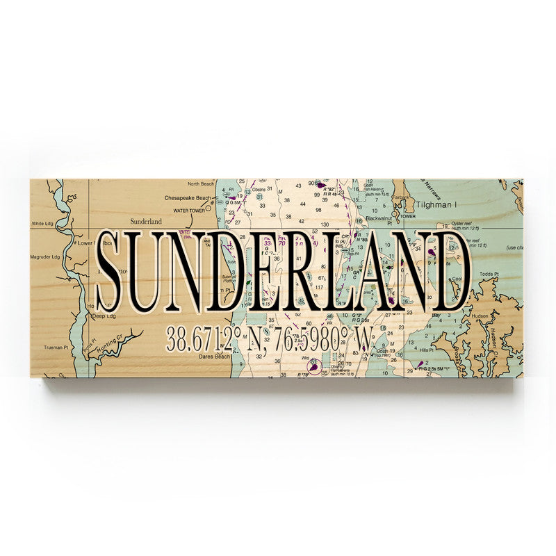 Sunderland Maryland 3x9 Wood Coordinate Wall Hanging Map Sign