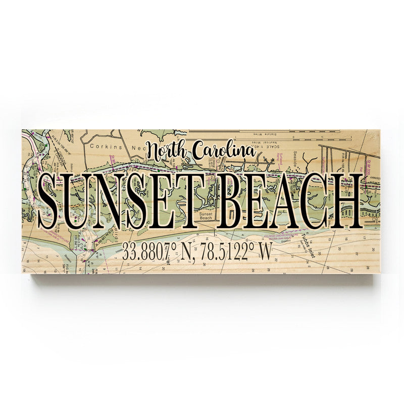 Sunset Beach North Carolina 3x9 Wood Coordinate Wall Hanging Map Sign