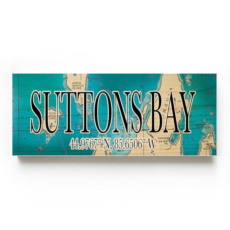 Suttons Bay Michigan 3x9 Wood Coordinate Wall Hanging Map Sign