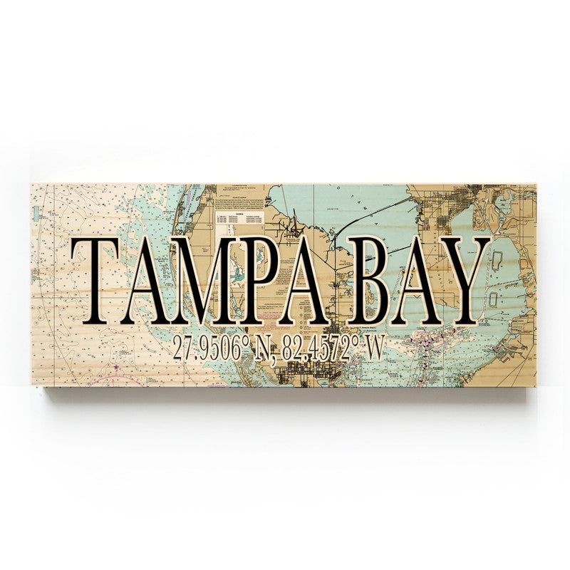 Tampa Bay Florida 3x9 Wood Coordinate Wall Hanging Map Sign