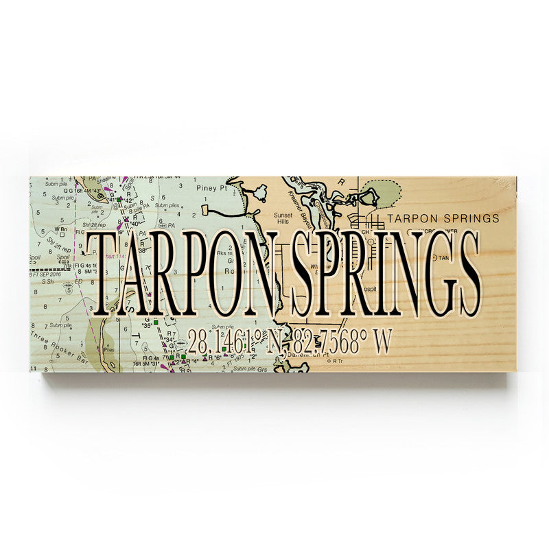 Tarpon Springs Florida 3x9 Wood Coordinate Wall Hanging Map Sign