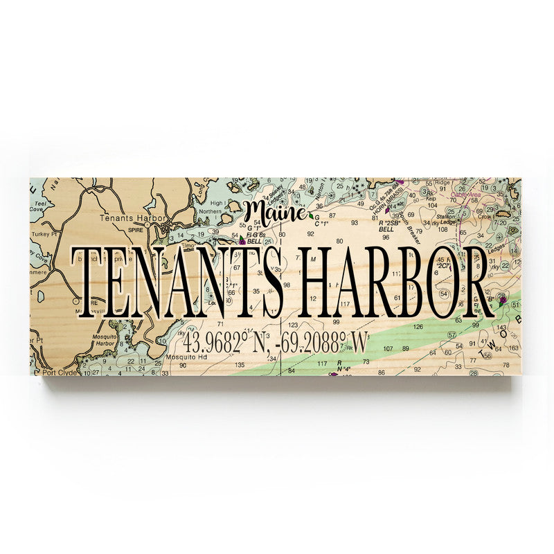 Tenants Harbor Maine 3x9 Wood Coordinate Wall Hanging Map Sign