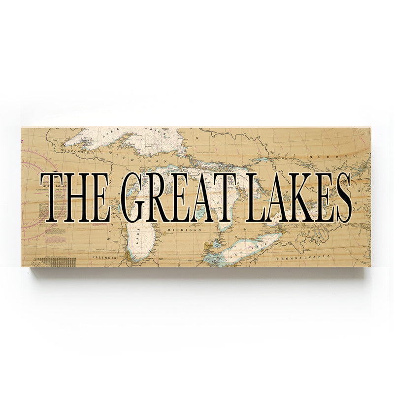 The Great Lakes 3x9 Wood Coordinate Wall Hanging Map Sign