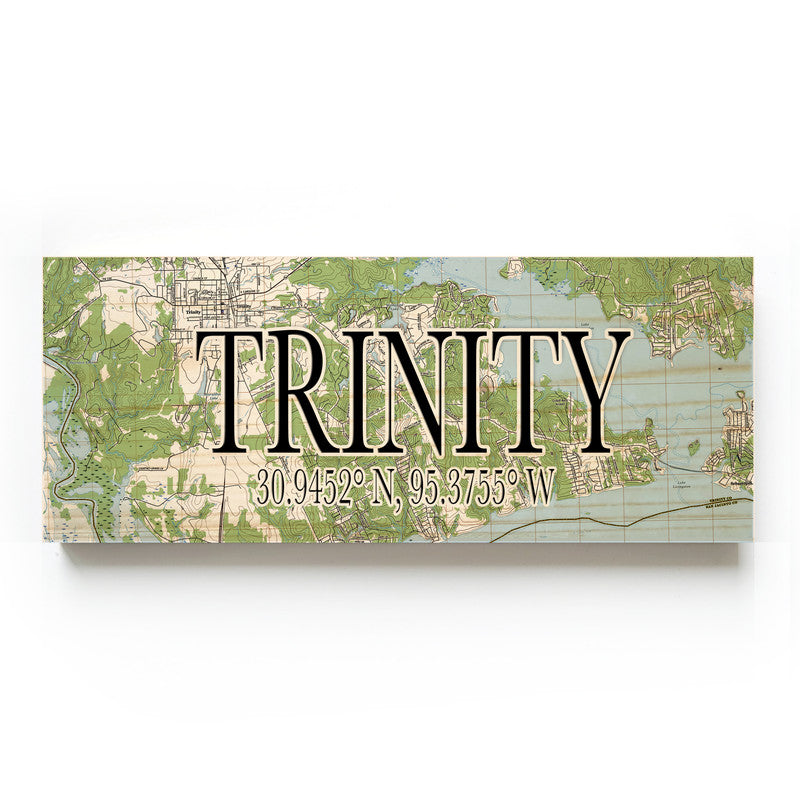 Trinity Texas 3x9 Wood Coordinate Wall Hanging Map Sign