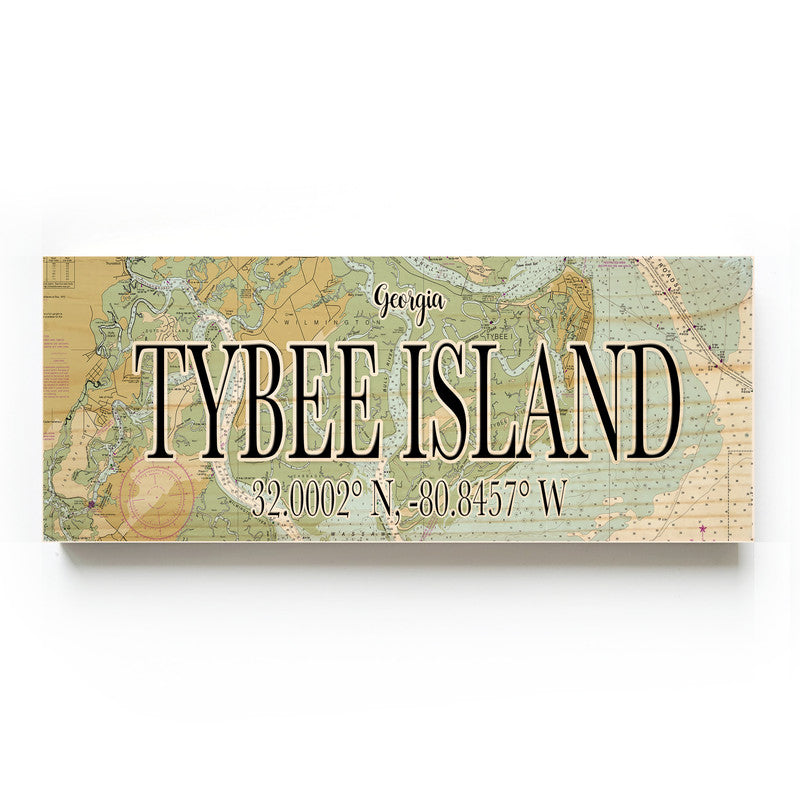 Tybee Island Georgia 3x9 Wood Coordinate Wall Hanging Map Sign